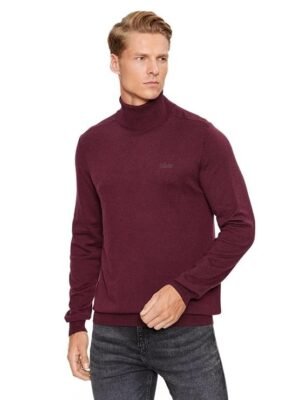 GUESS Maroon Polyamide Blend Solid Pullover Sweater